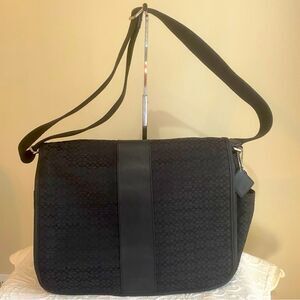 Coach Signature Hudson Commuter Laptop Messenger Bag Black Leather Luggage Tags